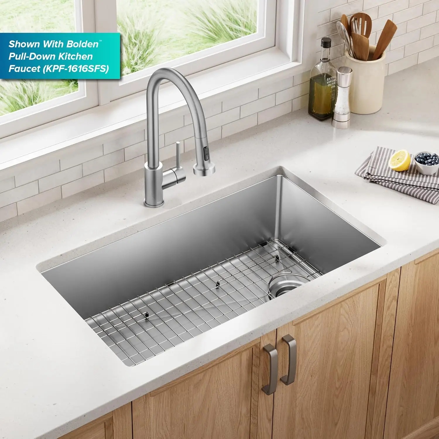 Fairlane 33-Inch Undermount Single Bowl 18-Gauge Stainless Steel Kitchen Sink, Khu640-33