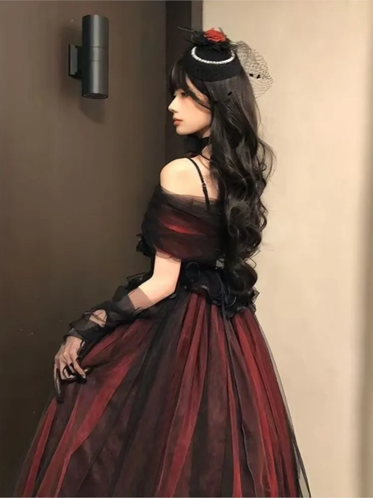 

New dark red and black tulle birthday party dress