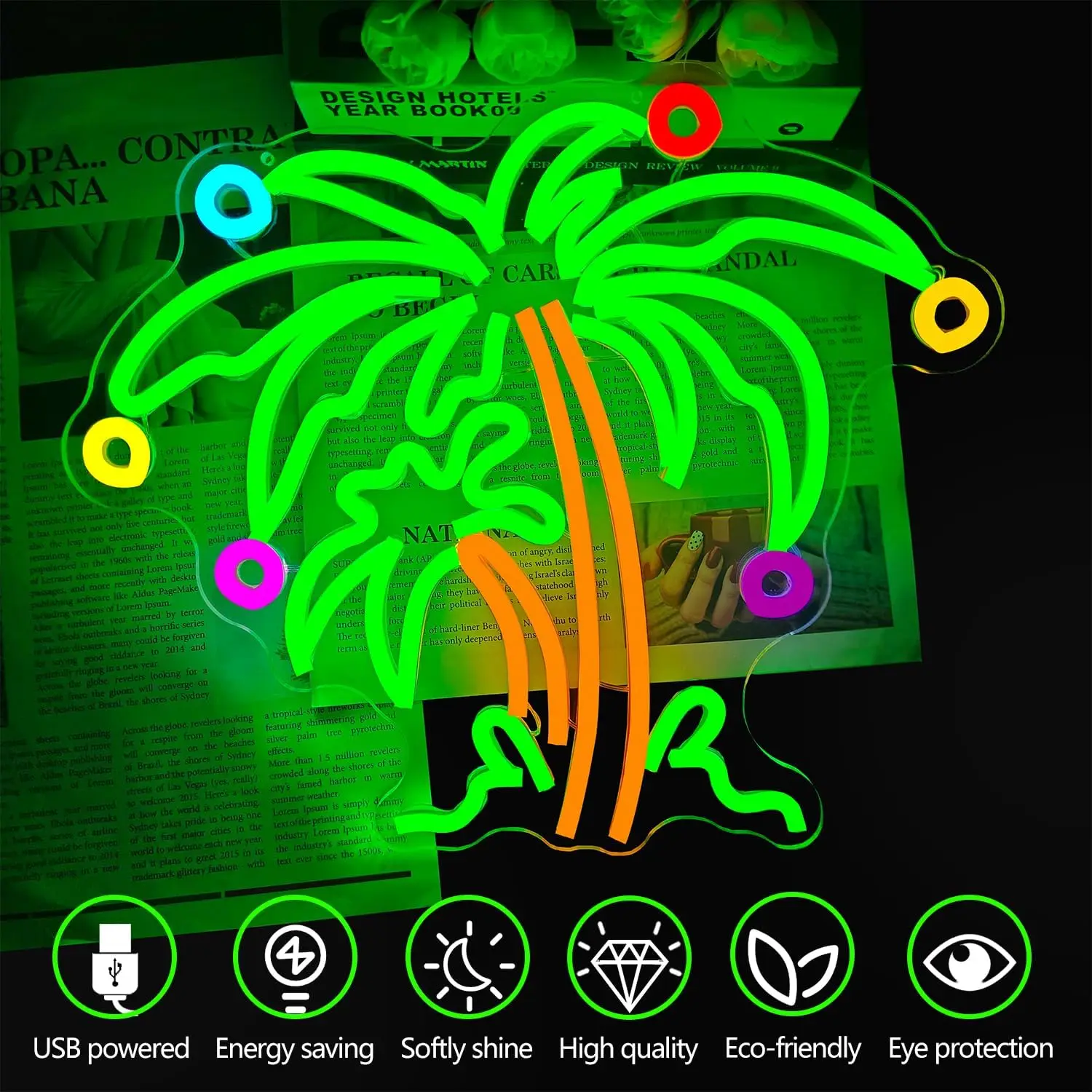 Tropical Palm Tree Neon Sign Christmas Lights LED Neon Light Hawaiian Beach Party Game Room Bedroom Home Decor Gift USB Powered