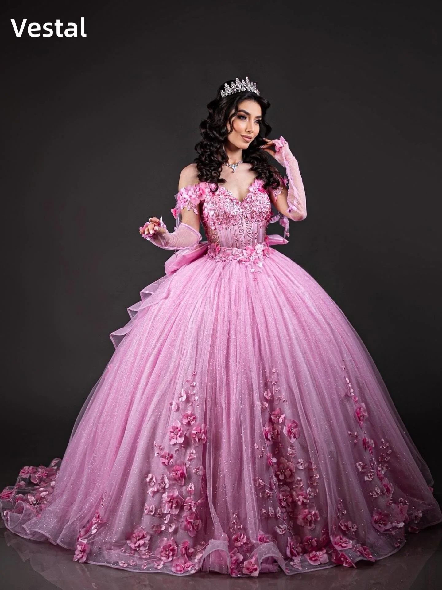 

Pink vestidos de 15 Quinceañeras Dress Glitter Tulle Ball Gown Sweet 16 Birthday Formal Pageant Evening Party Dress Customized