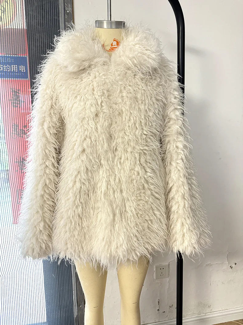 Nueva moda europea americana para mujer, abrigos de piel sintética con cuello vuelto, elegantes e informales, a la moda, Tops para mujer