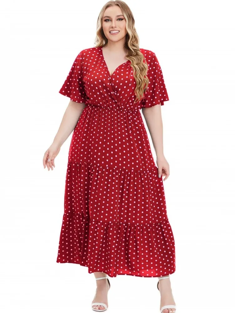 

XL-5XL Plus Size Clothes Dresses Women Robes Spring Summer Loose Street Casual 3XL Big Size Polka Dot Ress Oversized Dresses
