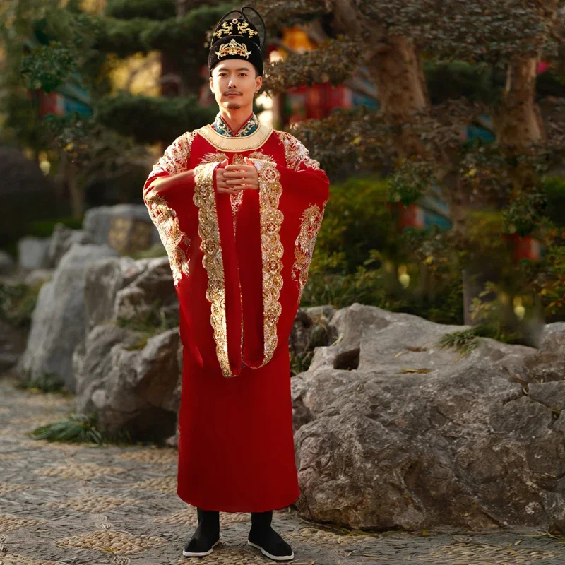 Ming Dynasty Costume Hand Made Groom Dragon Embroidery Xiuhe Clothing Ancient China Trend Bride Phoenix Hanfu Wedding Dress