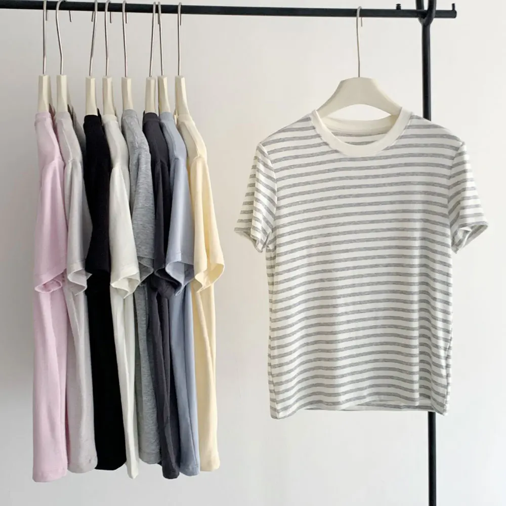 2026 Women Summer Short Sleeve T Shirts O-Neck Model Wool Silk Blending Tees Summer Pink  Tops For Women Clothes