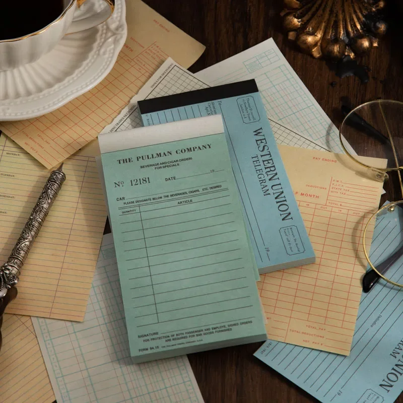 50Pcs Memo Note Book Narrative Chapter Paper bills Material Collage Handbook Message Background DIY Backing Writing