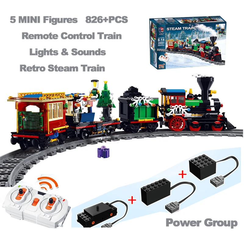 826 PCS Christmas Winter Holiday Train Set Railway Track Toys 2.4G RC Steam Train Building Blocks Bricks Toys for Kids Xmas Gift