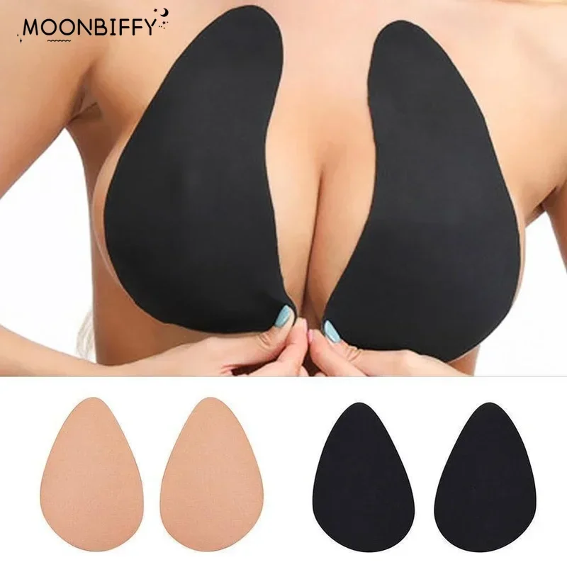 Women Large Size Adhesive Bra Water Drop Shaped Invisible Breast Pads Silicone Lifting Nipple Cover Push Up Chest Sticker 1 Pair