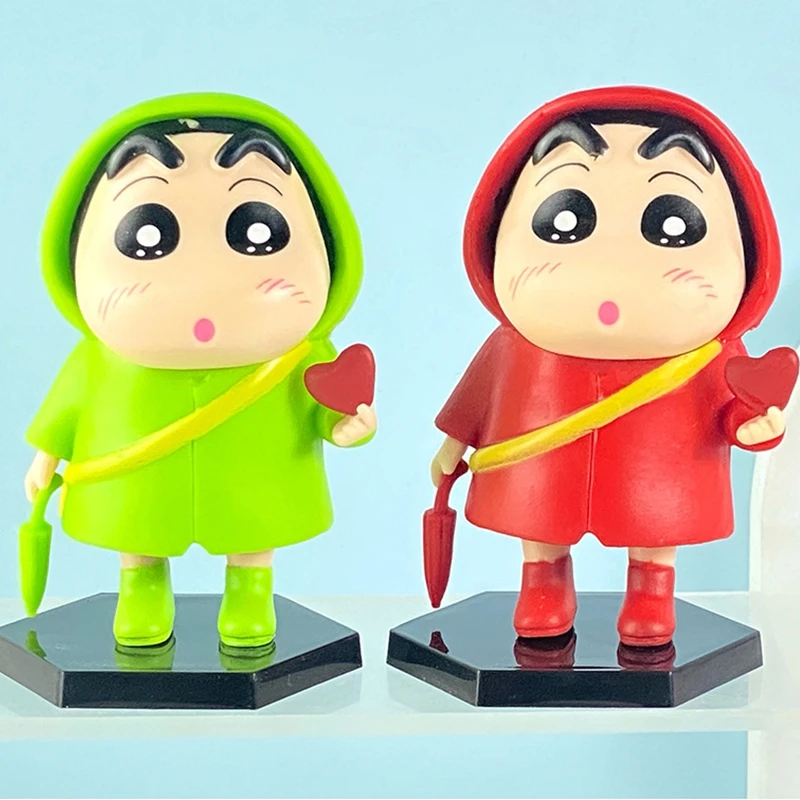 5pcs Crayon Shin Chan Anime Action Figures Set Five Colors Raincoat Series Cartoon Dolls Car Cake Ornaments Model Kids Toys Gift