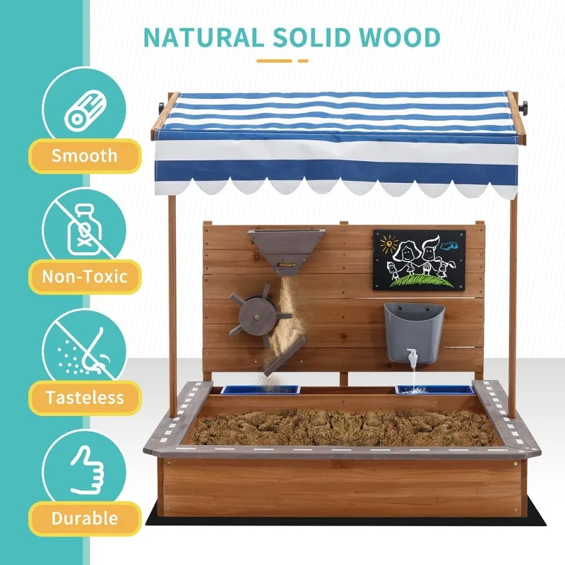 1 PC ไม้ขนาดใหญ่พร้อมฝาครอบกล่องทรายกลางแจ้งเล่น Canopy สําหรับ Backyard Garden Beach Sand PIT สําหรับชายหาดเด็กทรายของเล่นของเล่นฤดูร้อน