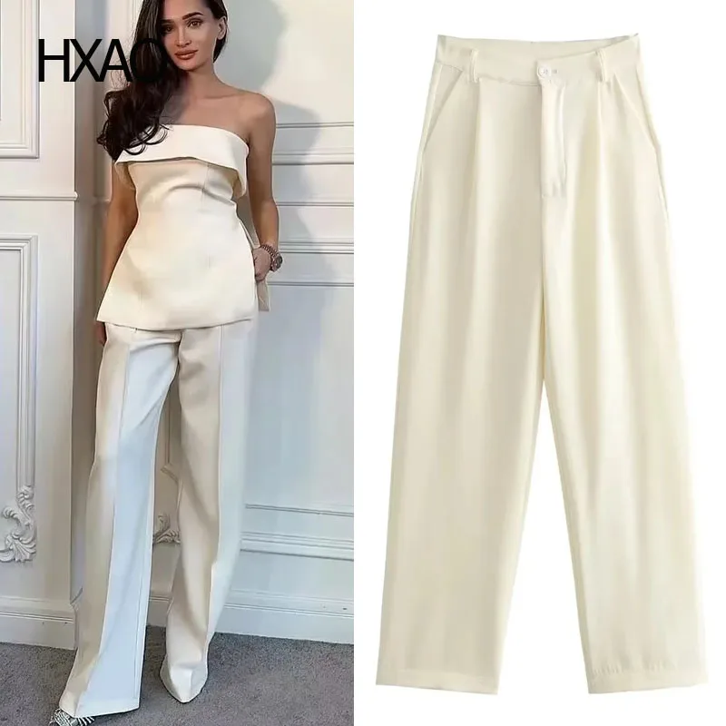 

HXAO Spring Pants Women's Suit Pants Elegant Woman Pants Female Trousers Straight Cut High Waist Baggy Pants Ladies Slacks