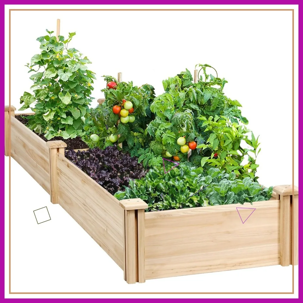 سرير حديقة مرتفع خشبي مقاس 8 × 2 قدم صندوق زراعة مرتفع مقسم للزهور والخضروات والأعشاب والخشب الطبيعي الخارجي #1