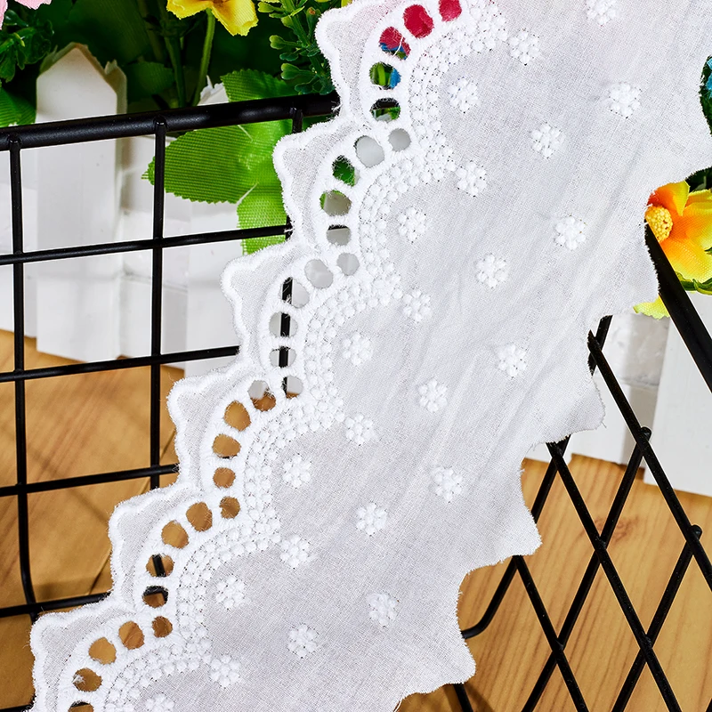 Cotton Embroidered White Flower Lace Fabric, Wide Sewing, DIY Trim, Wedding Applique, Ribbon, Collar Cloth, Guipure Decor, Dubai