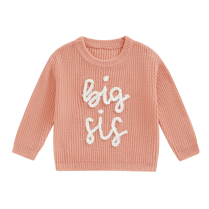 

Children s Girls Knit Sweater Cozy Long Sleeve Crew Neck Pullover with Embroidered Letters Winter Warmth Clothing for Kids