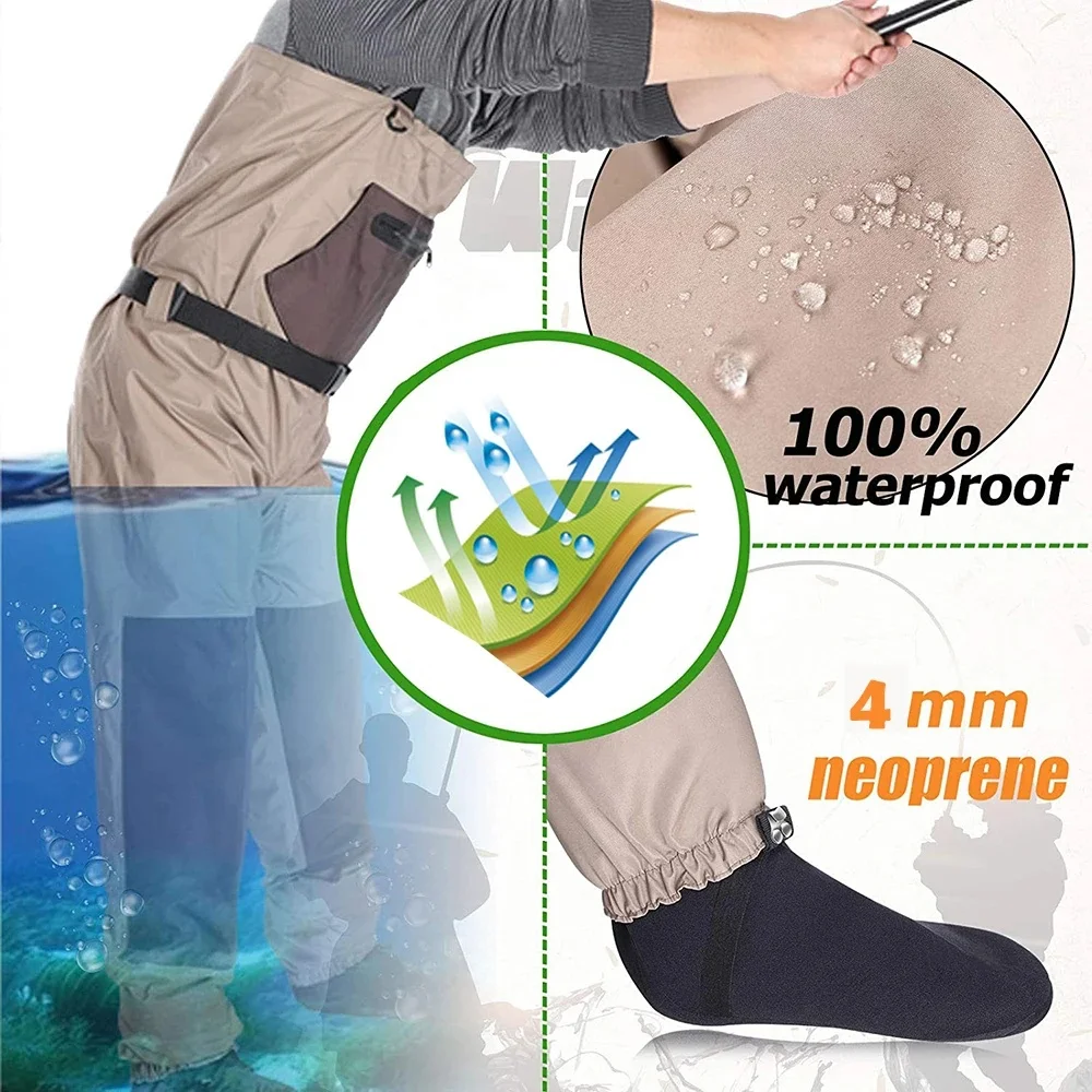 Goture Angelwathose Leichte Strumpfhose für Herren Atmungsaktive Wasserdichte Fliegenfischer-Wathose Brusthöhe S/M/L/XL/XXL Größe – Detail 5
