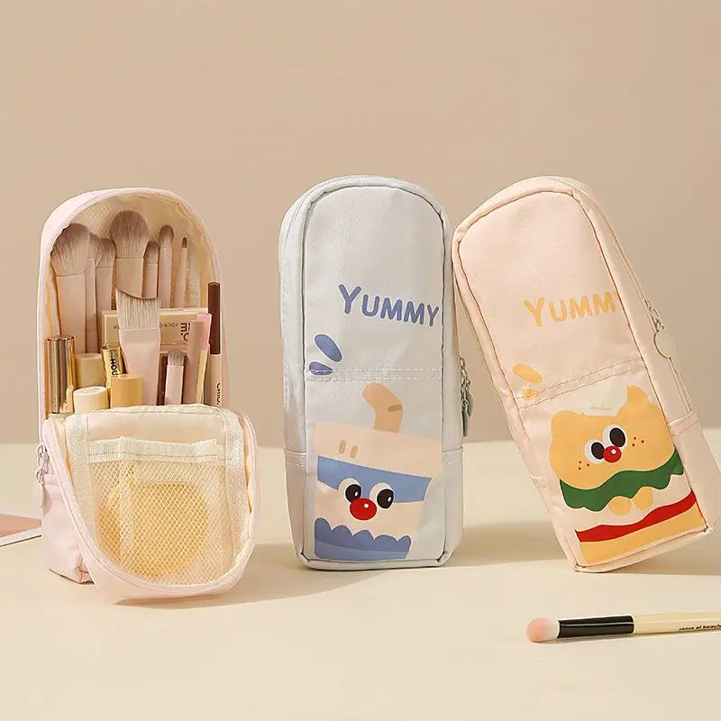 New Cute Cartoon Printed Makeup Brush Bag Large Capacity Inner Mesh Pocket For Cosmetic Storage Beauty Tools Organizer