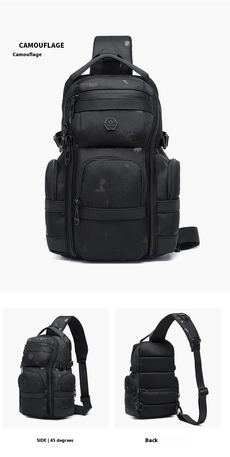 OZUKO Crossbody Bag Large Capacity Shoulder Bags for Male Waterproof Chest Bag Tactical Sling Messenger Bags Men Outdoor Sports