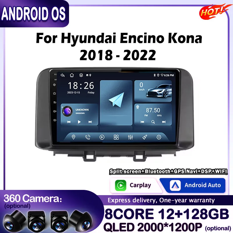

10 inch For Hyundai Encino Kona 2018 - 2022 Android 14 WiFi Car Radio Multimedia Video Player GPS Navigation DSP Stereo BT QLED