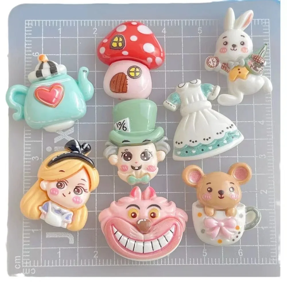 10Pcs New Cute Resin Cartoon Girl, Bunny, Teacup Mouse, Mushroom Flat back Scrapbooking DIY Jewelry Craft Decoration Accessories