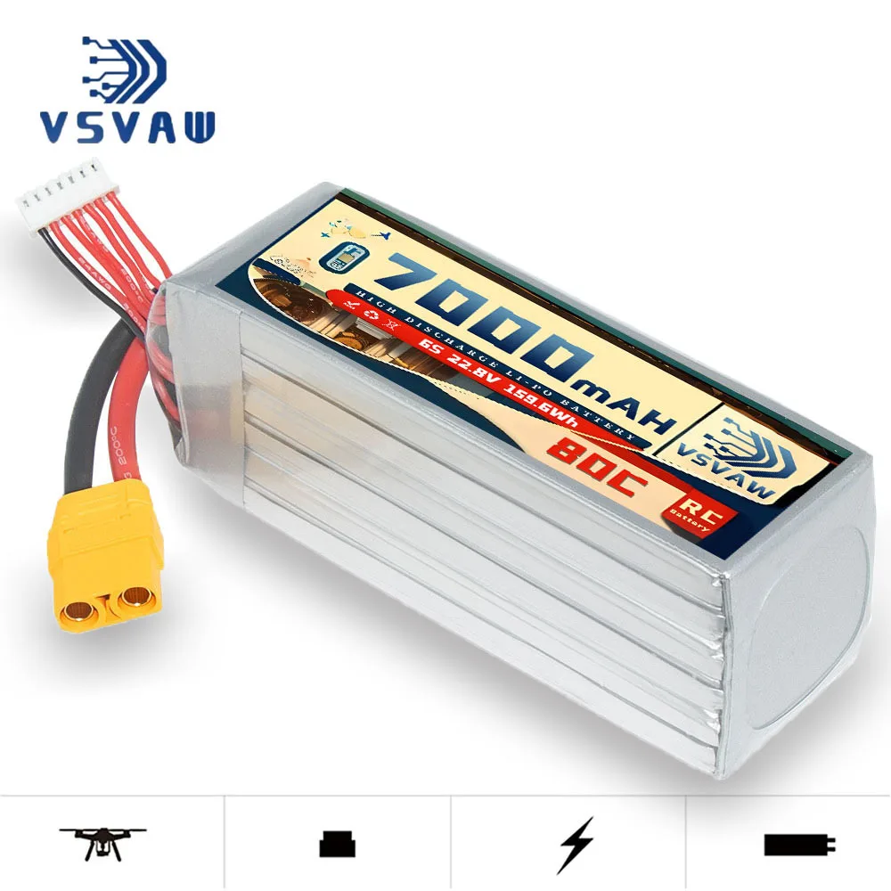 Upgraded VSVAW 6S 22.8V 80C/160C 7000mAh model drone FPV electric toy high magnification long endurance Lipo battery HV