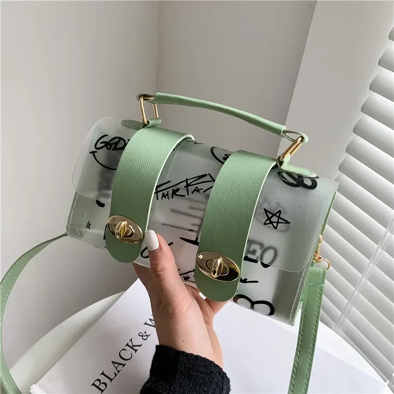 

New Women Shoulder Bag PVC Transparent Graffiti Messenger Female Bag Small Designer Handbag Purse Crossbody Bags For Women