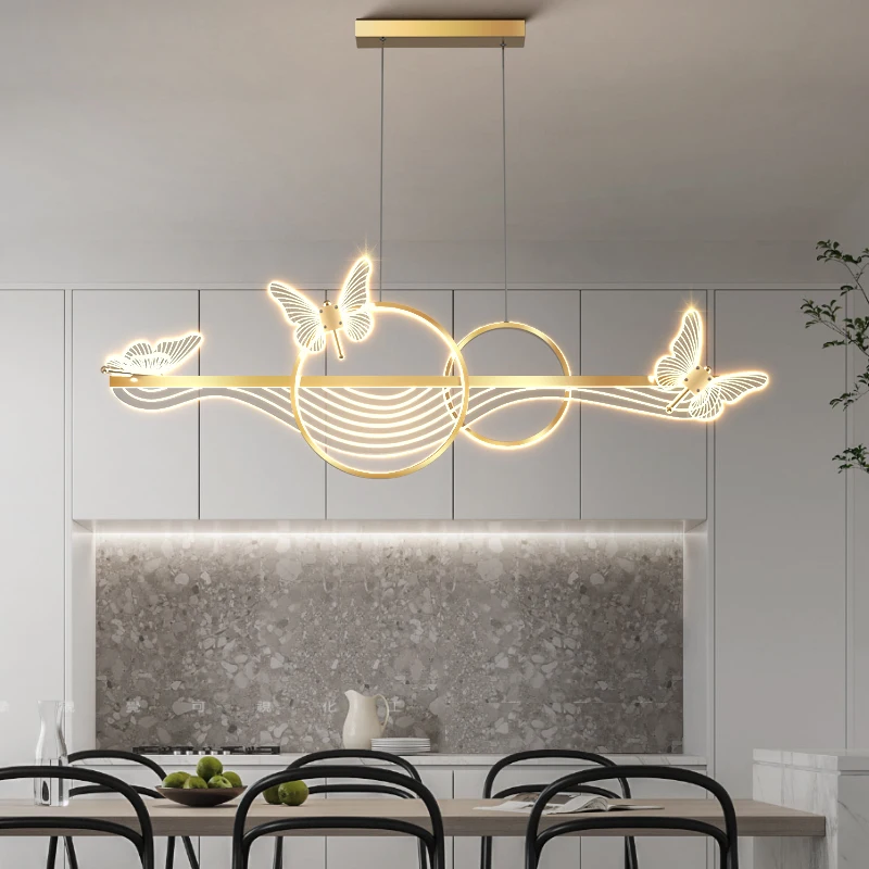 luz nordica luxo sala de jantar led lustre retangular moderno preto ouro cozinha pingente lampadas estudo criativo borboleta lampada 01