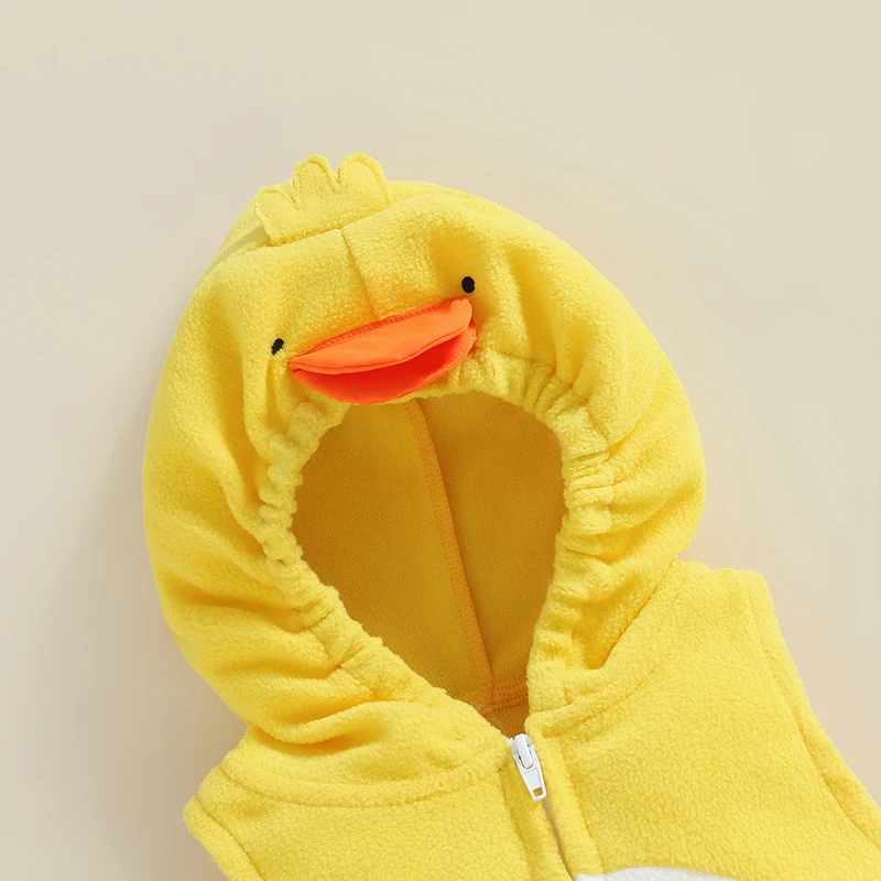 Newborn Infant Baby Girls Casual Hooded Romper Sleeveless Zip Up Animal Chick Romper Jumpsuit with Striped Socks