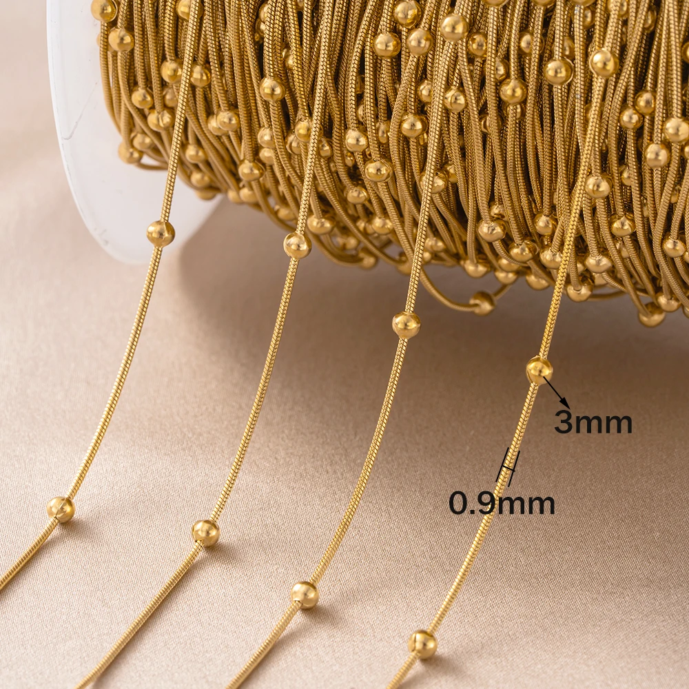 2 Meter Edelstahl-Goldkette, Schlangenkette in Goldfarbe mit Perlen für DIY-Halsketten, Armbänder, Fußkettchen und Schmuckherstellung – Detail 2