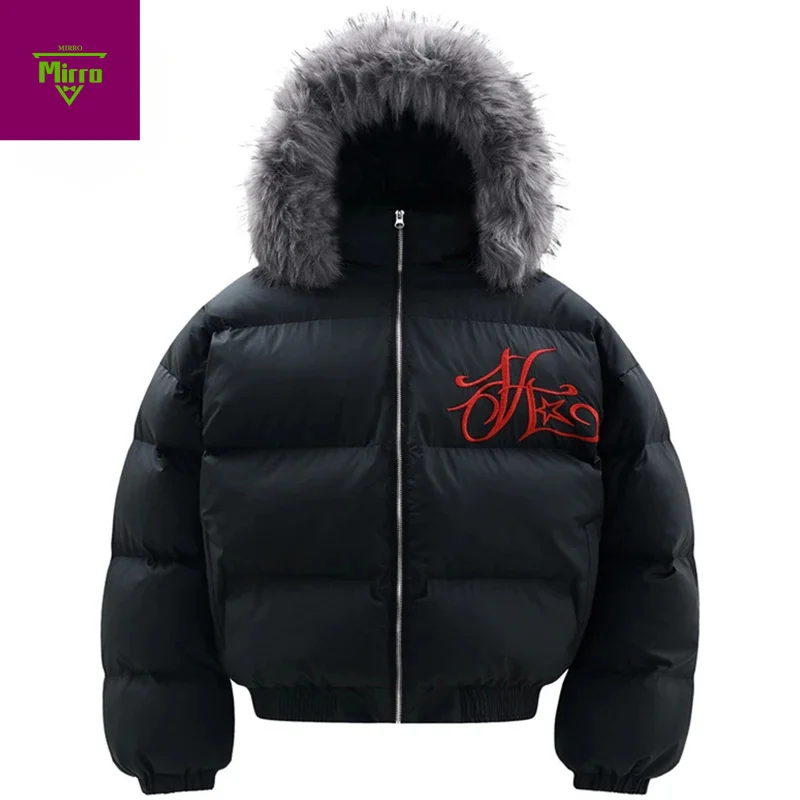 

Men Winter Jackets Thicken Warm Parkas Fur Collar Coat Streetwear Harajuku Hip Hop Padded Jackets Outwear