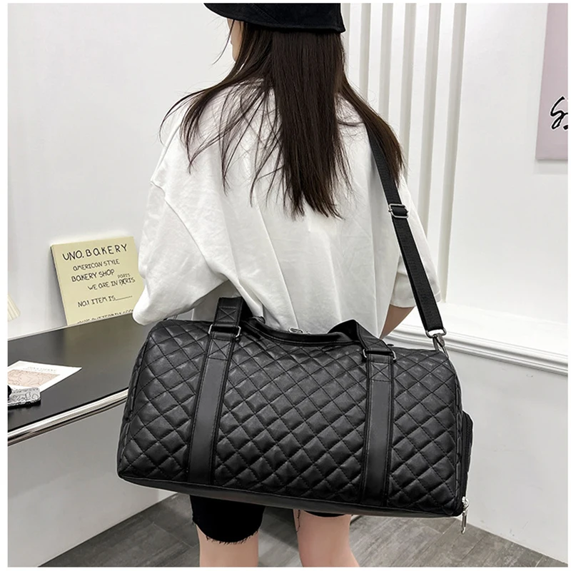 Duffle Tote Gym Fitness Bags for Woman PU Leather Handbag Travel Luggage Shoulder Sports Shoes Pocket Weekend Crossbody Bags