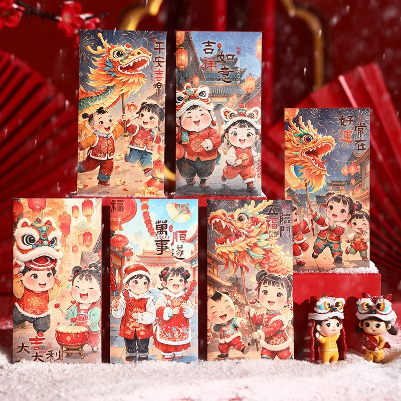 

6PCS Chinese New Year Hongbao Chinese Spring Festival Red Envelop New Year 2026 Supplies Cute Year of Snake Red Packet Pocket