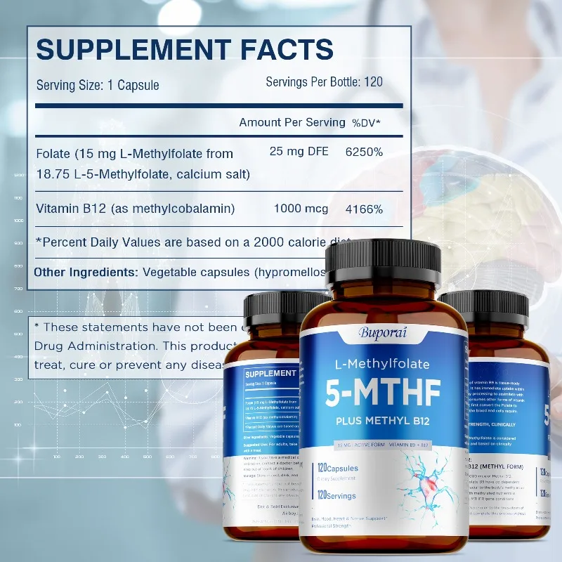 L-メチル葉酸 15mg カプセル - 強力な活性メチル葉酸、男性と女性向け、バランスの取れた気分と全体的な健康、非遺伝子組み換え