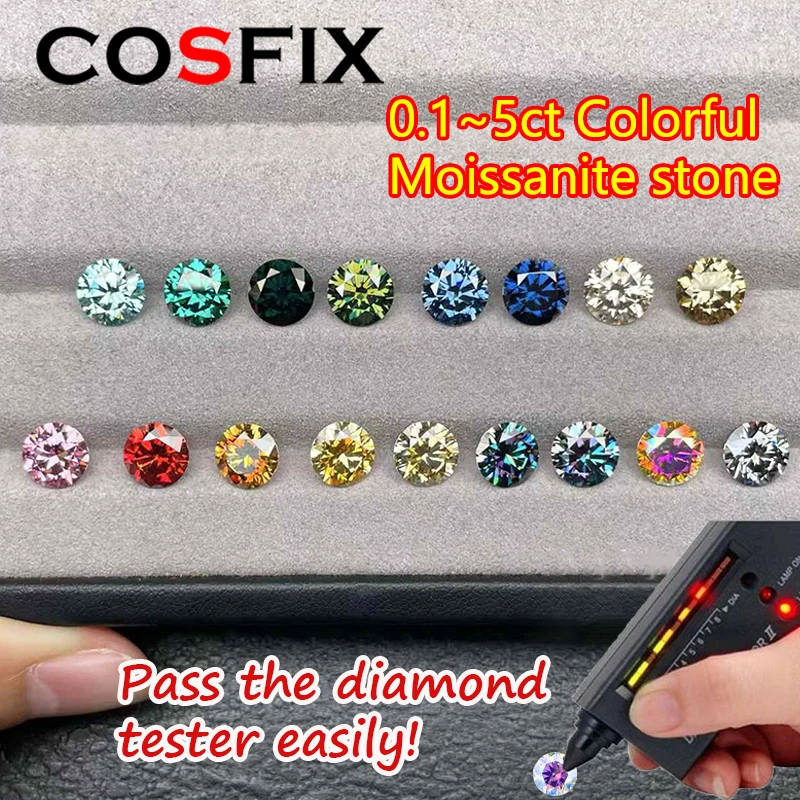 Piedras de moissanita cultivadas en laboratorio, Color gris/naranja/rojo/AB, diamantes de moissanita sueltos redondos, piedra suelta de moissanita amarilla limón, 0,1-5ct