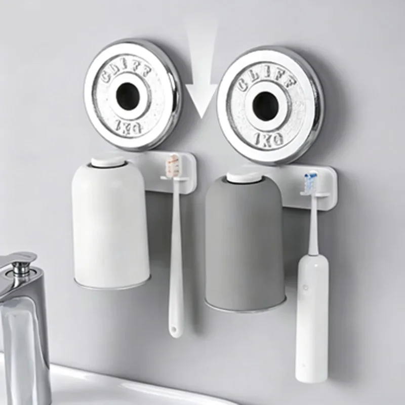 Magnetischer Mundwasserbecher und Zahnbürstenhalter aus Edelstahl, Wandmontage ohne Bohren