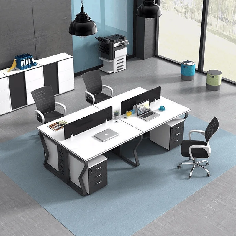 Custom Extendable 4-Person L-Shaped Modular Office Desk Modern Staff Workstation With Partition And Drawers