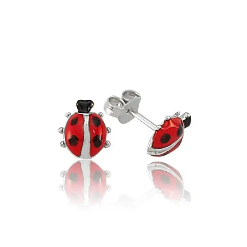 Silver Ladybug Studded Earrings