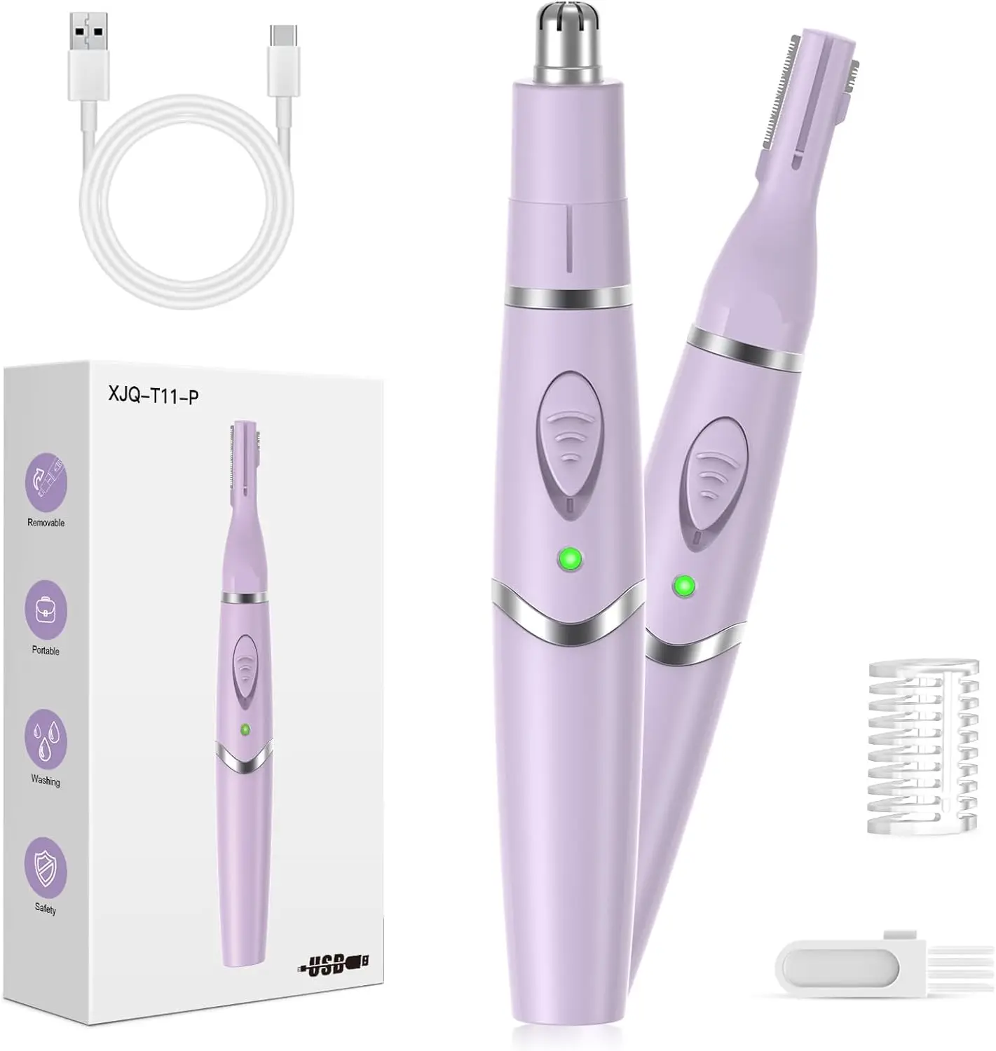 

Women's Painless 2-in-1 USB Rechargeable Eyebrow & Facial Hair Trimmer, Waterproof Precision Tool