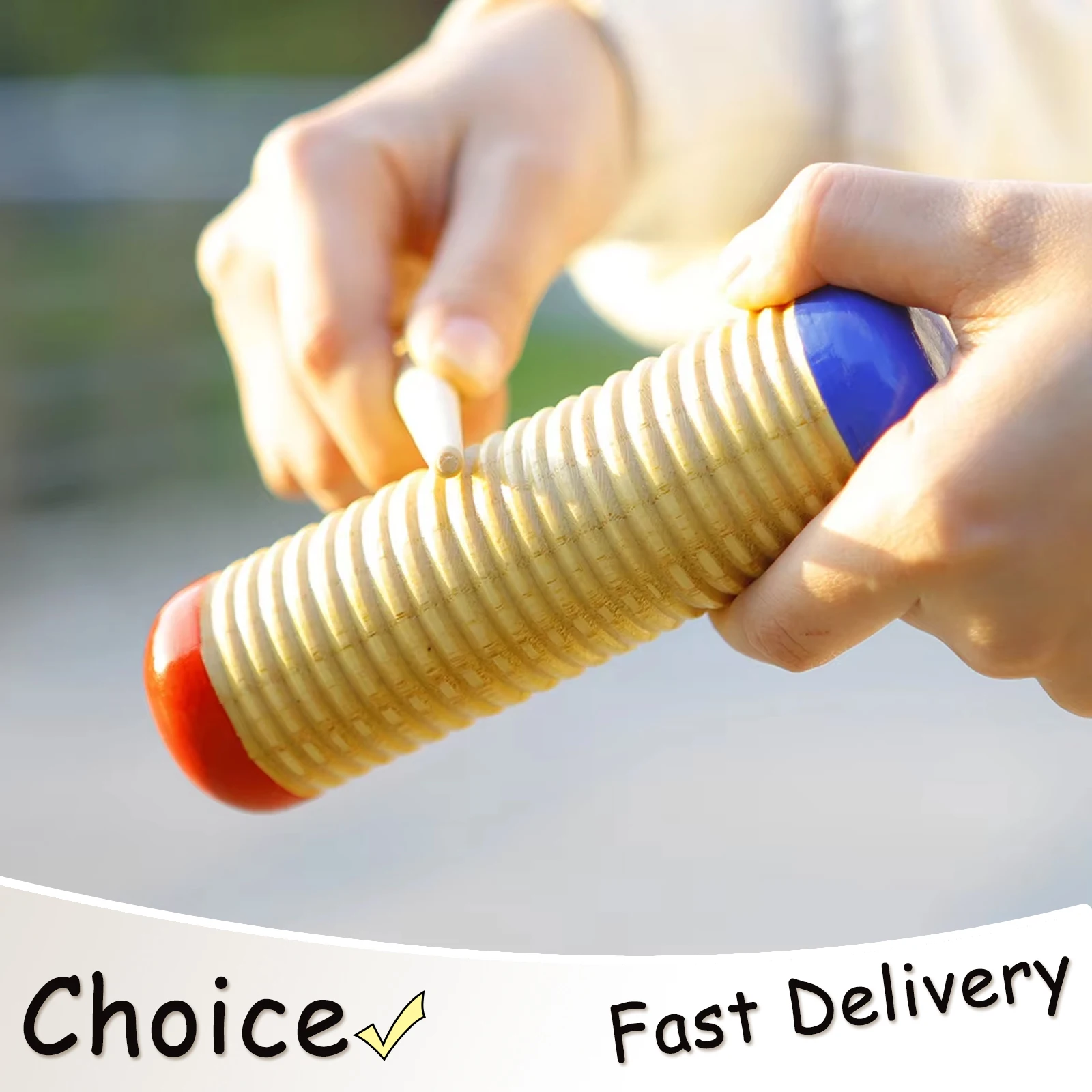 Orff Sand Cylinder Scraping Cylinder Red and Blue Solid Wood Percussion Instruments Children's Music Early Education Kids