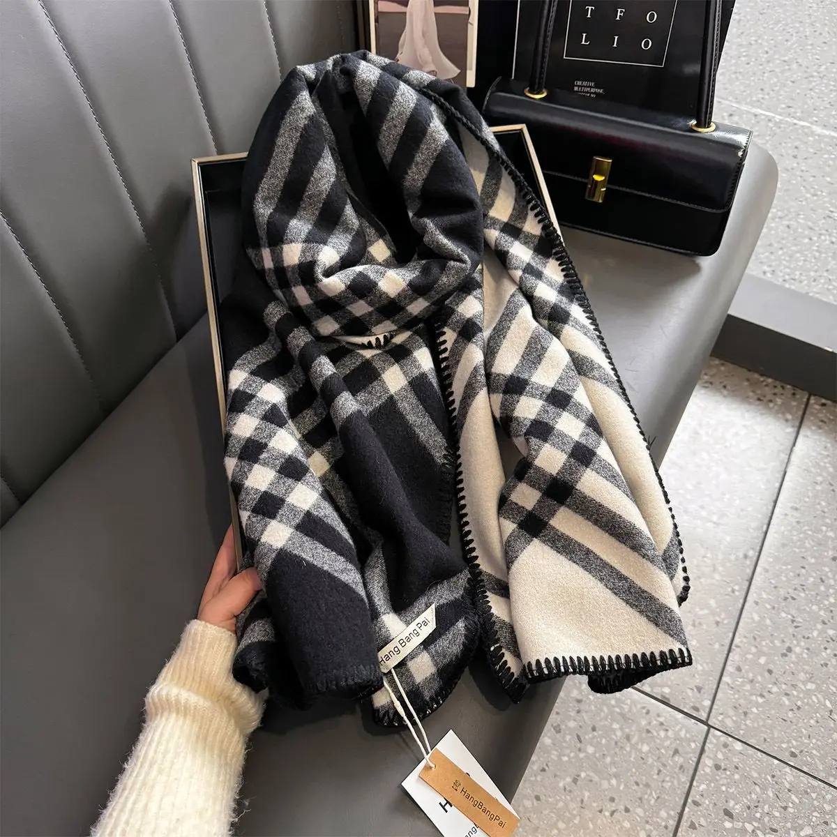 Women Scarf Faux Cashmere Winter Blanket Wraps Casual Plaid Print Pashmina Bufanda Travel Poncho Stoles Echarpe