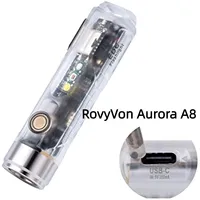 RovyVon Aurora A8 Flashlights 650LM Rechargeable Cool White With Red/White/365nm Sidelights Magnetic Pocket Clip and Tail Base