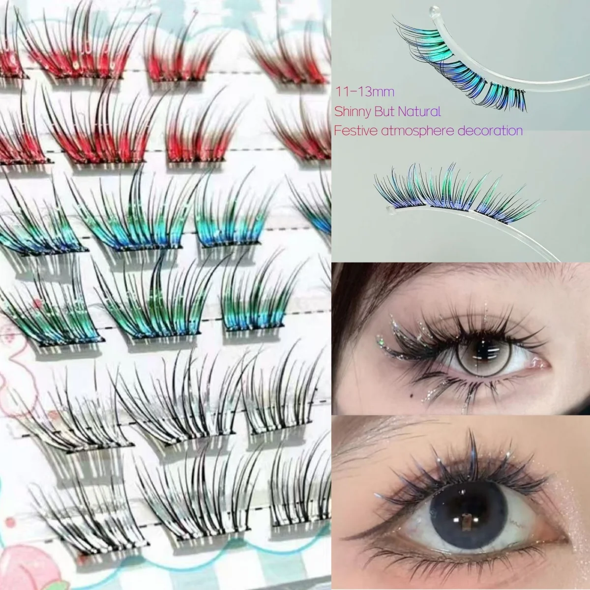 WINKLURE Glue-Free Colorful Christmas Segmented Fake Cluster Lashes Natural Eyelash extension Self Adhesive Cluster Lash