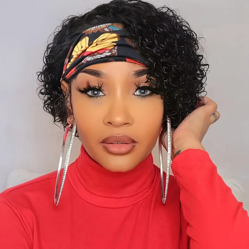 Water Wave Short Curly Pixie Cut Headband Wig