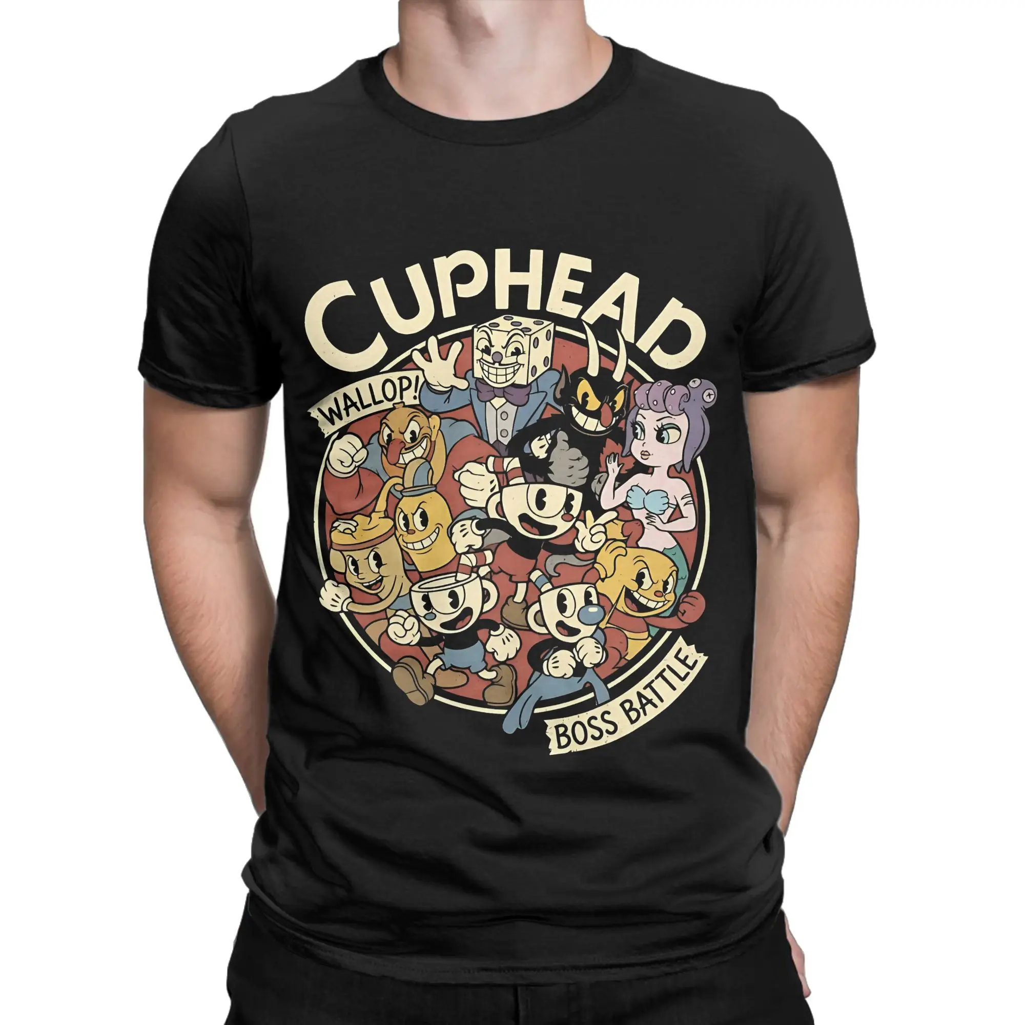 Cuphead Gaming Graphic Tee Funny 100% Cotton T-Shirt Cuphead Tops Tees For Men
