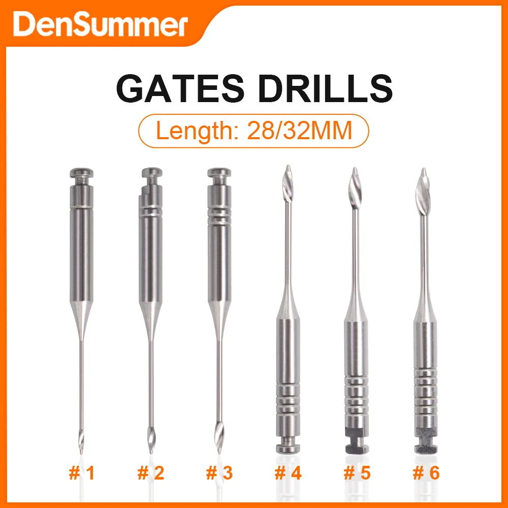 Densummer 3Boxs Dental Endodontic Reamers Gates Drill Glidden Rotary 28/32mm #1-6 Engine Use Stainless Steel Endo Files