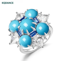 KQDANCE Hand Make 925 Sterling Silver Blue Turquoise High Carbon Diamond Gemstone Rings For Women Fine Jewelry Anniversary Gifts