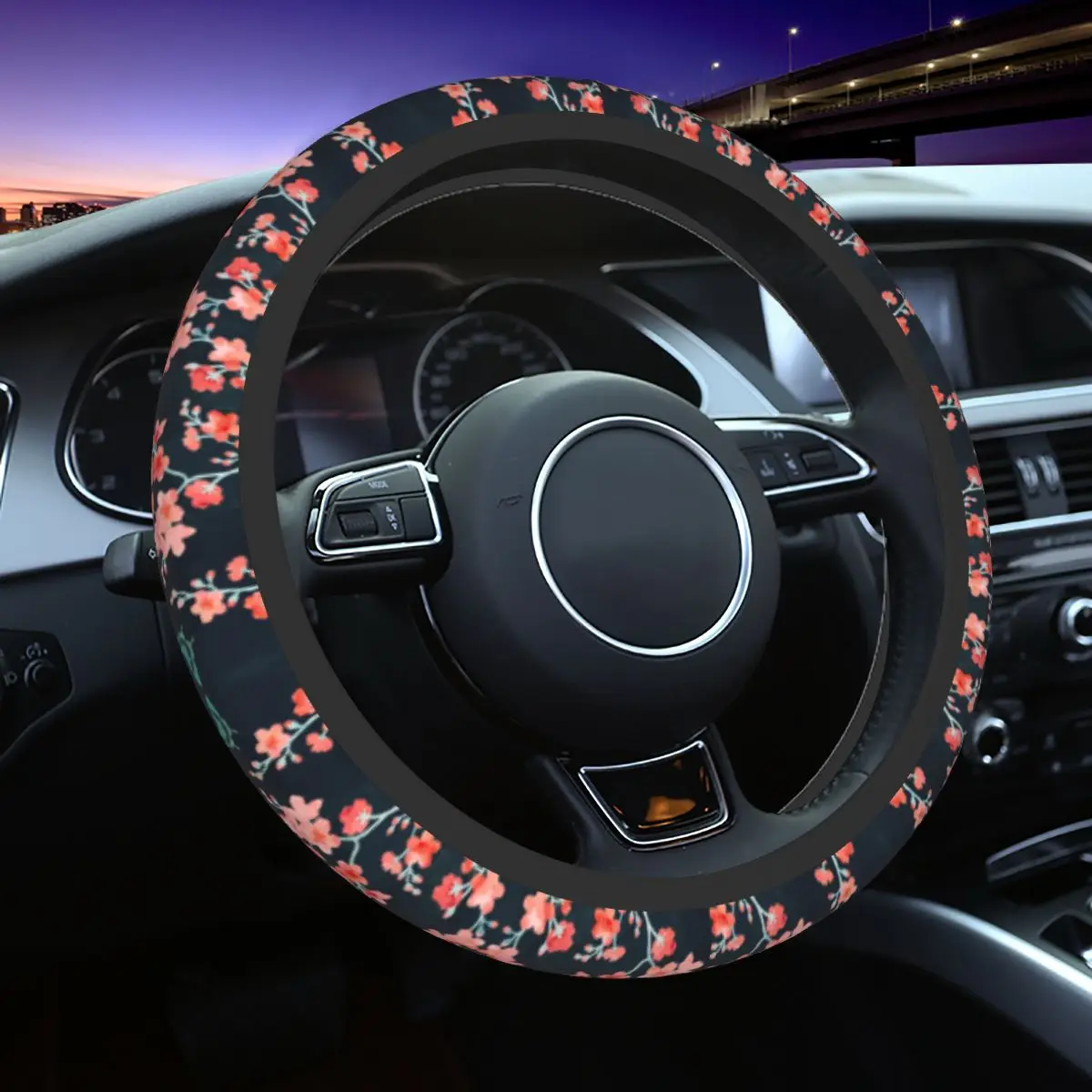 37-38cm Sakura Butterflies Cherry Blossom Auto Car Steering Wheel Cover Flowers Floral Steering Wheel Protector Fit for Sedan