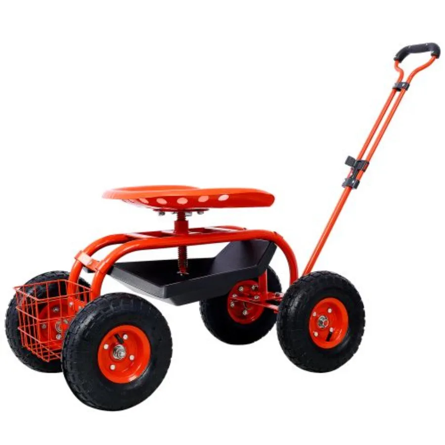 Garden Cart Rolling Scooter Adjustable Height Heavy Duty Scooter Rolling Garden Cart with 4 Wheels and Extendable Handle Garden