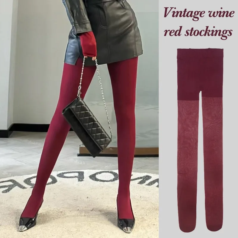 Vintage Wine Red Stockings Women Girl Sexy Thicken Warm Stockings Highly Elastic Comfortable Thin Stockings Fashion Accessories image 4