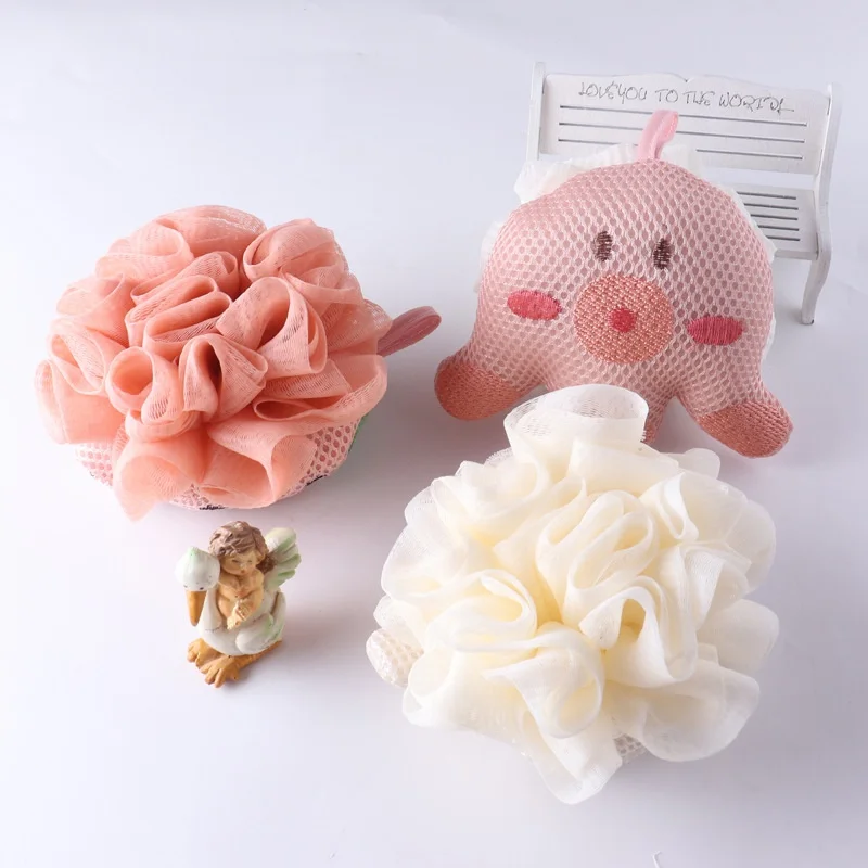 Cartoon White Pink Bath Ball Baby Bath Ball Loofah Home Body Shower Foaming Wash Scrubber Balls Bathroom Flower Scrubbing Bubble