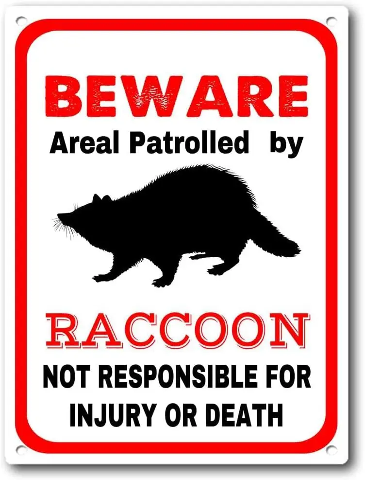 

Tin Sign Raccoon Sign warns That The Property is Guarded by a Raccoon Funny Outdoor Warning Sign Vintage Sign Cafe and