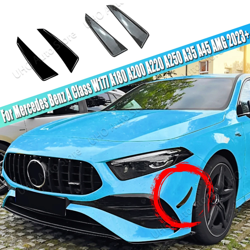 Voor Mercedes Benz A-klasse W177 AMG A180 A200 A220 A250 A35 A45 2019-2023 Voorbumper Mistlamp Side Canards Fin Lip Splitter Air